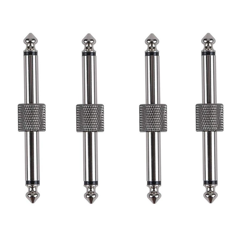 Rayzm Guitar Pedal Connectors, 6.35mm (1/4") Male to Male Straight Plug Adaptors for Guitar Pedalboard - Pack of 4 - Image 1